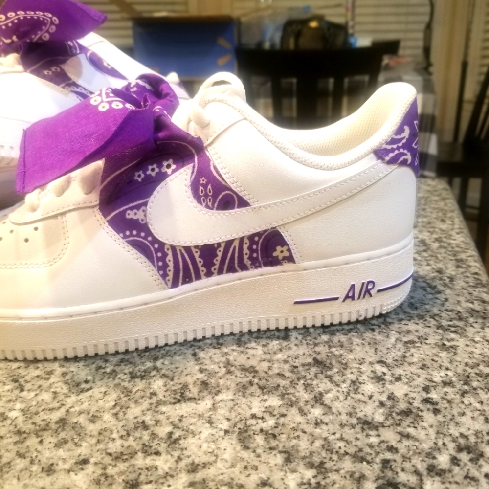 Custom purple bandana Nike Air Force 1s
